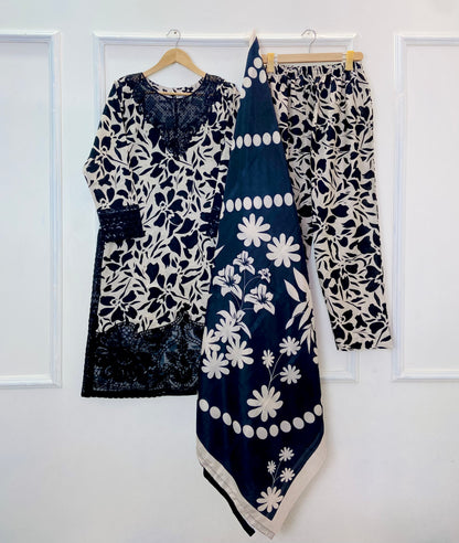 Black Swan Embroidered 3PC (Premium Cotton) D-337