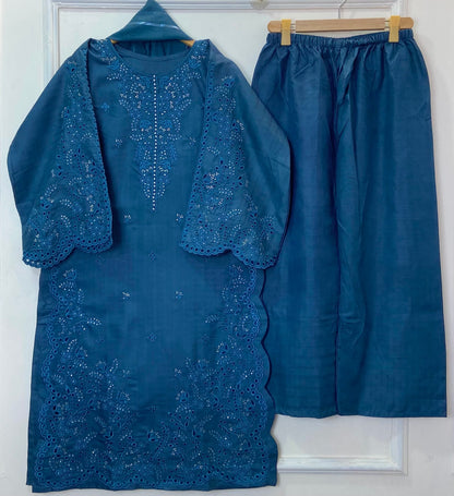 Noori Chicken Kari Embroidered 3PC (Doria Cotton) D-377