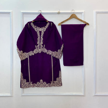 Front Back Cutwork Embroidered 3PC (Khaddar) D-327