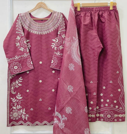 Eid Ensemble Embroidered 3PC (Premium Cotton) D-447