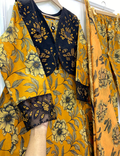 Eid Embroidered Frock 3PC (Premium Cotton) D-457