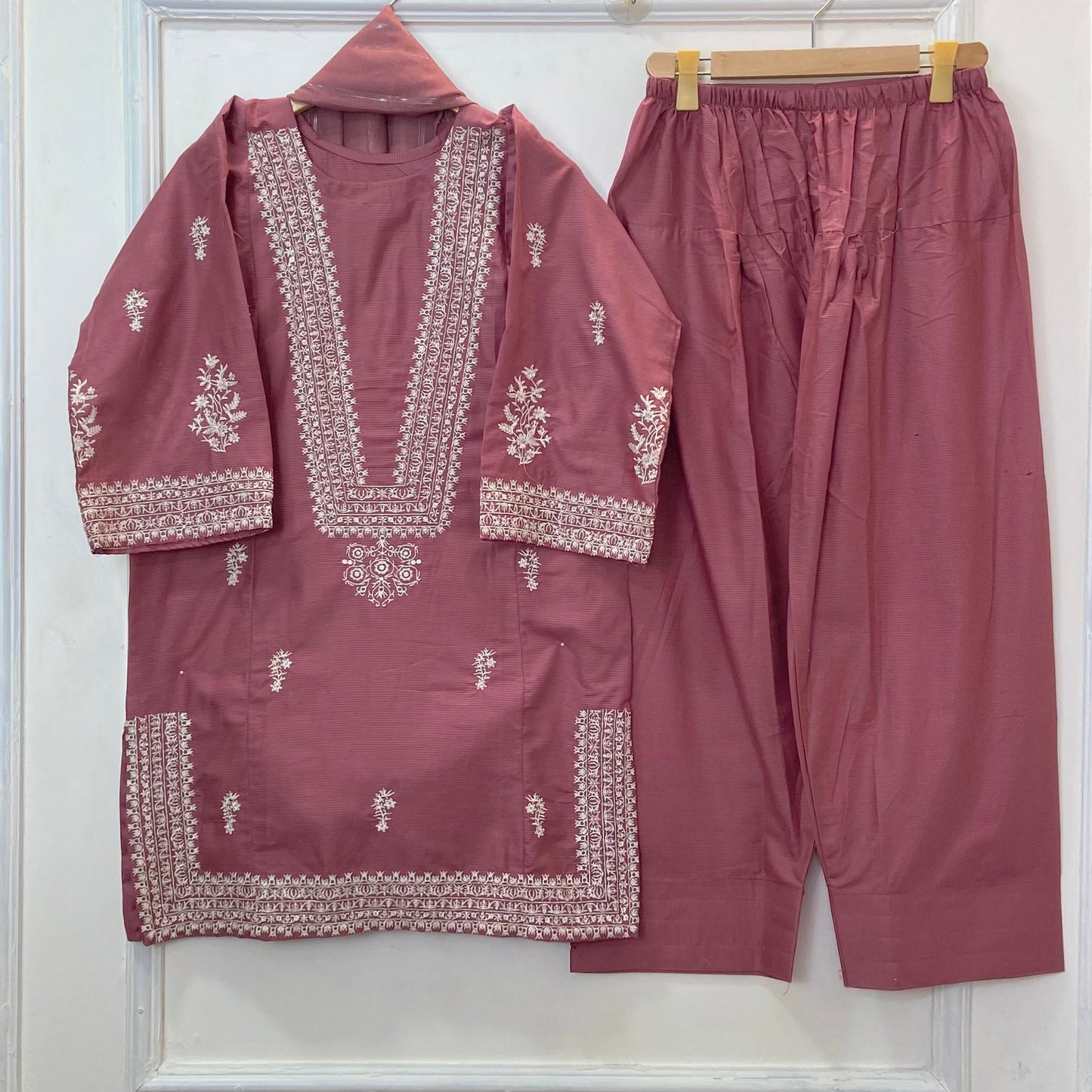 Azure Embroidered 3PC (Premium Cotton) D-369