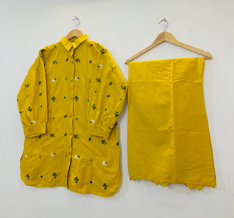 Collar Style Embroidered Co-ord Set (Cotton Lawn) D-53