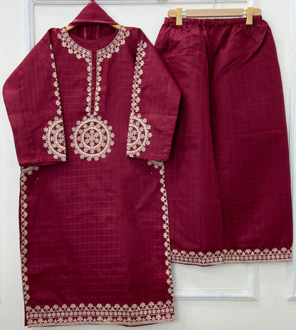 Long-Length Embroidered 3PC (Cotton) D-420