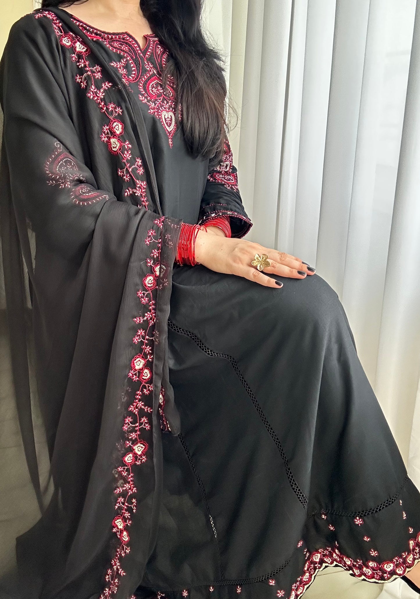 Siyah | Long Frock 3PC D-696