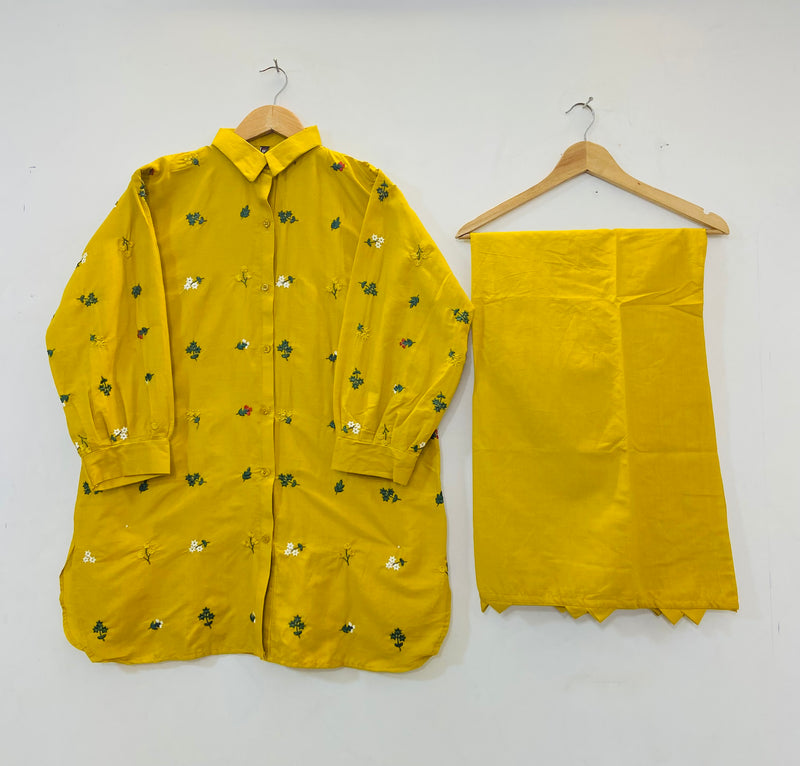 Collar Style Embroidered Co-ord Set (Cotton Lawn) D-53