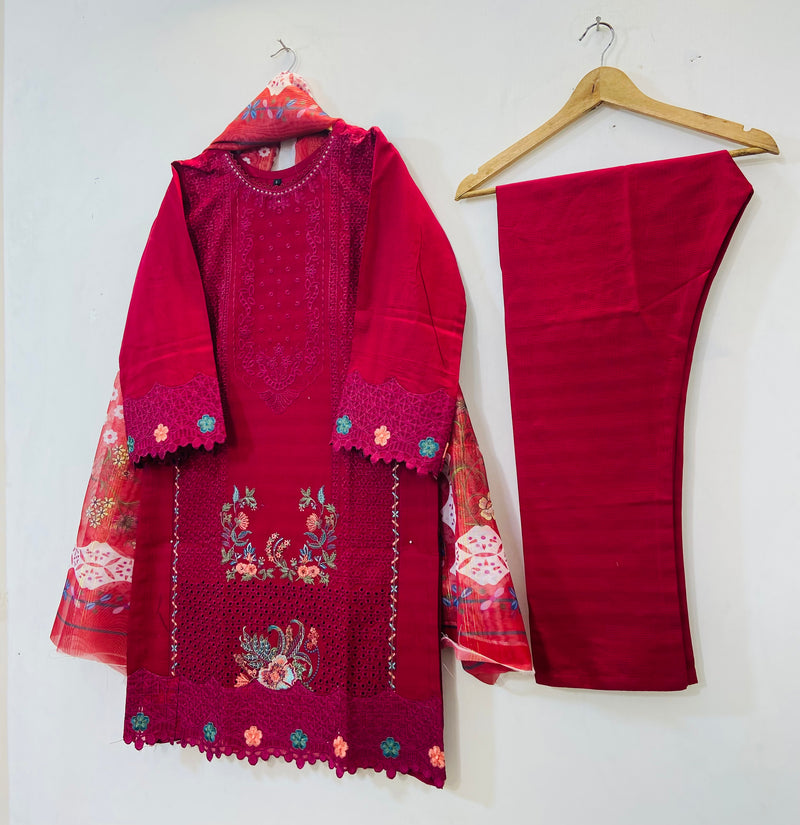 Chicken Kari Embroidered 3PC (Premium Cotton) D-55
