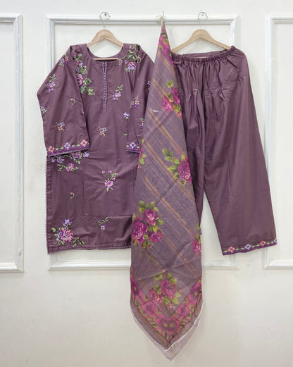 Embroidered Farshi | 3PC Cotton Lawn D-597