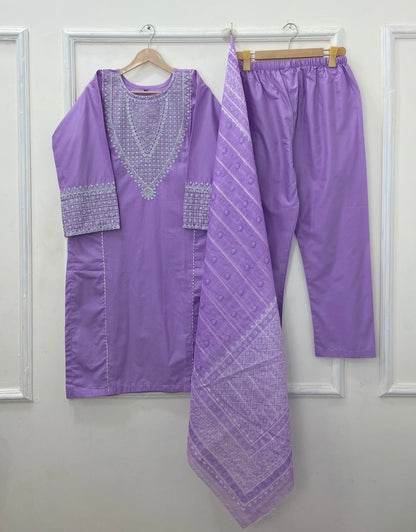 Taj Embroidered 3PC (Premium Cotton) D-458