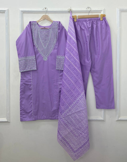 Taj Embroidered 3PC (Premium Cotton) D-458