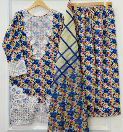Titli Embroidered 3PC (Bana Dora Silk) D-414