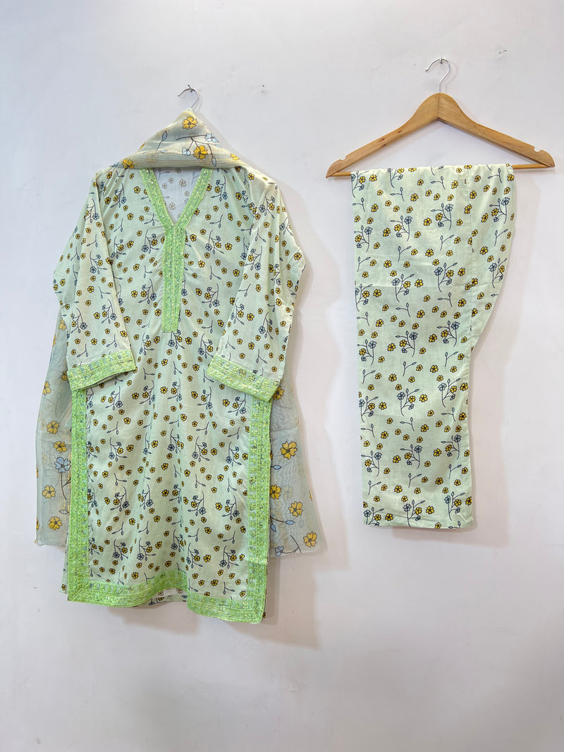 Embroidered 3PC (Lawn) 01-Pistachio