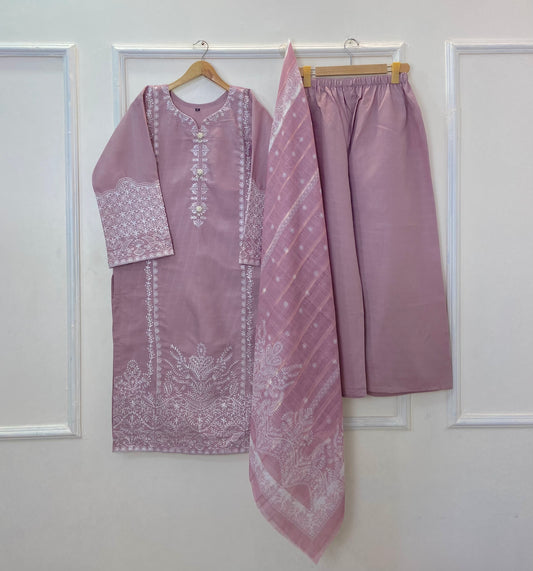 Long-Length Rich Embroidered Beauty 3PC (Premium Cotton) D-335