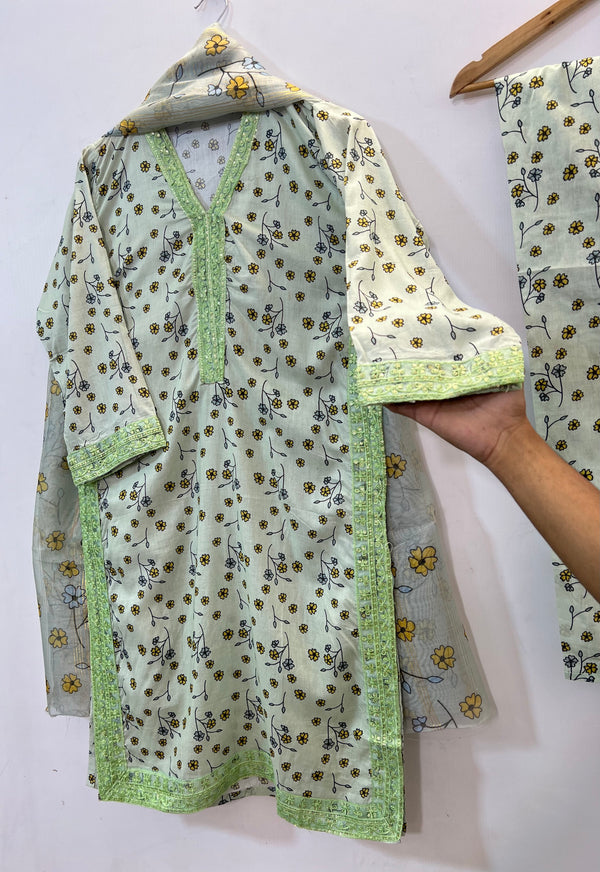 Embroidered 3PC (Lawn) 01-Pistachio