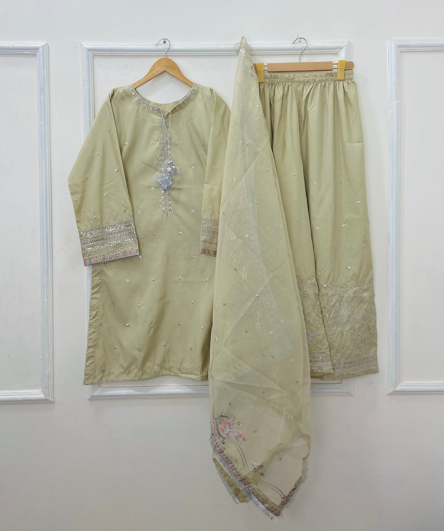 “Dhanak” Embroidered 3PC (Cotton Silk) D-407