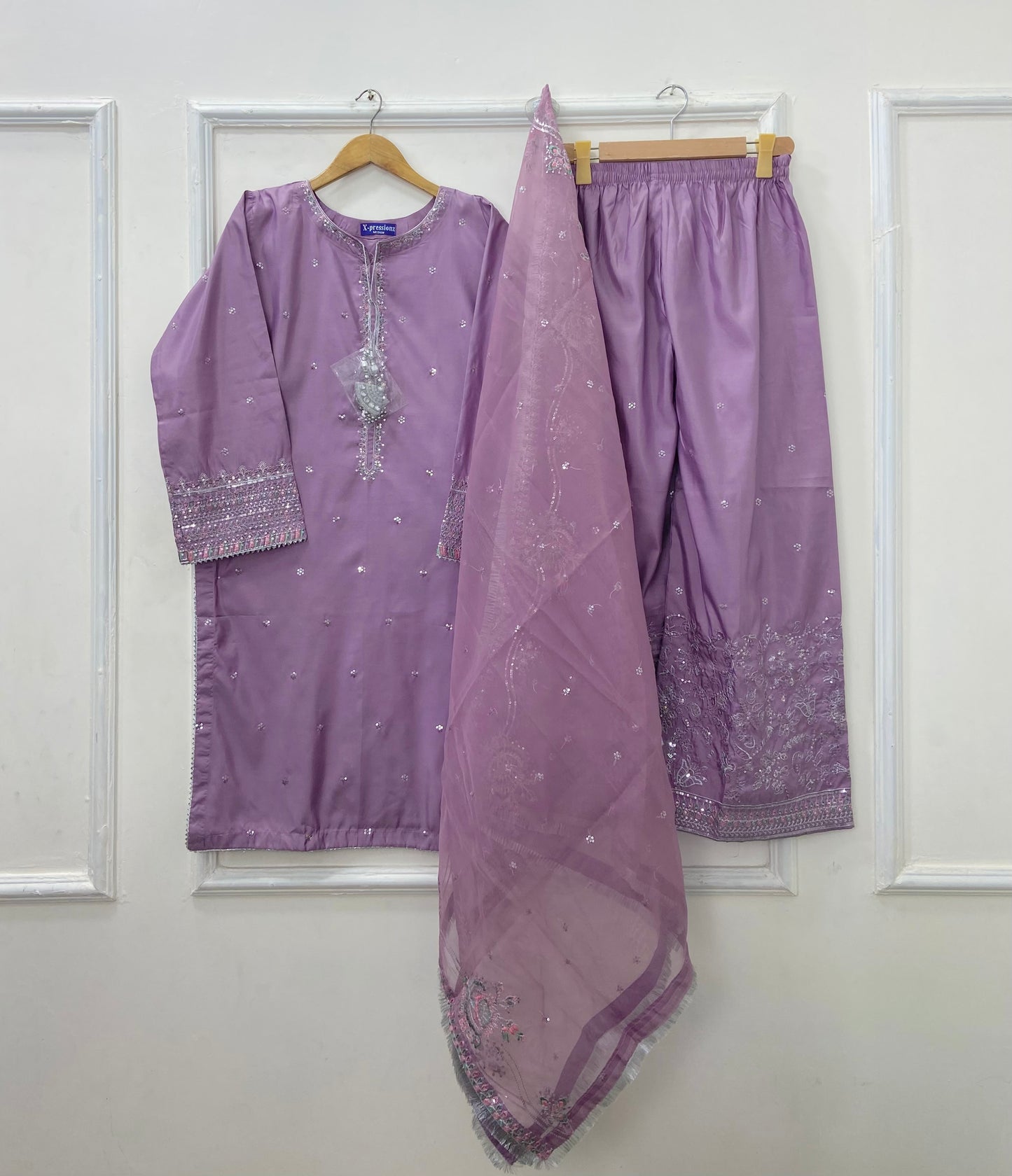 “Dhanak” Embroidered 3PC (Cotton Silk) D-407