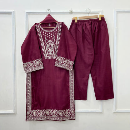 Eid Edit: Embroidered 3PC (Premium Cotton) D-450