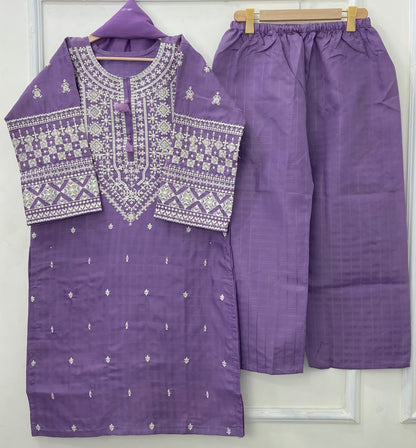 Cross-stitched Embroidered 3PC (Premium Cotton) D-416