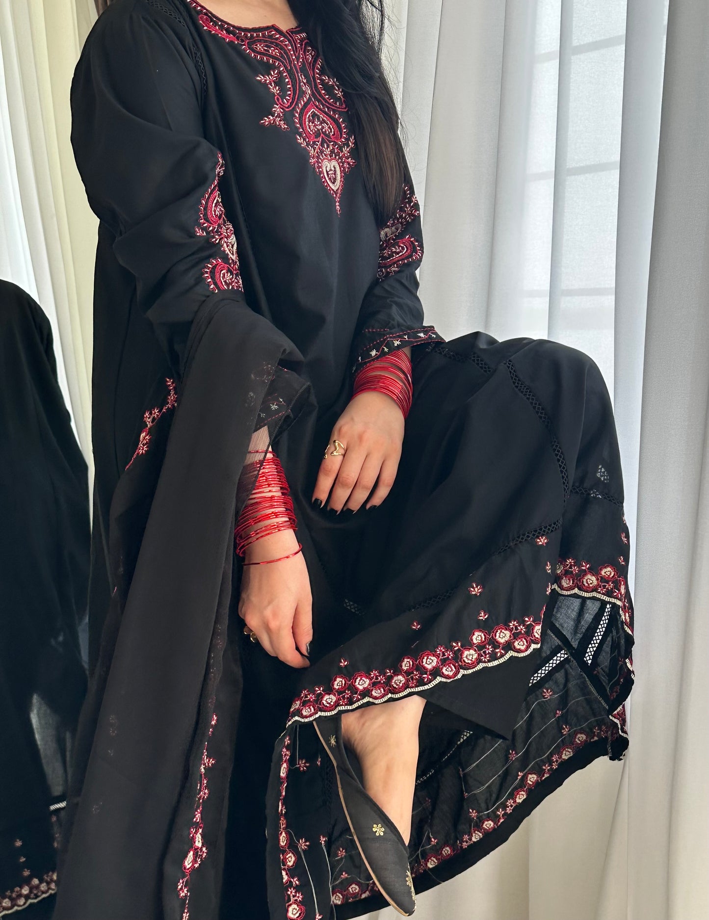 Siyah | Long Frock 3PC D-696