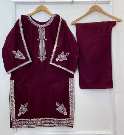 Front & Back Embroidered 2PC (Khaddar) D-320