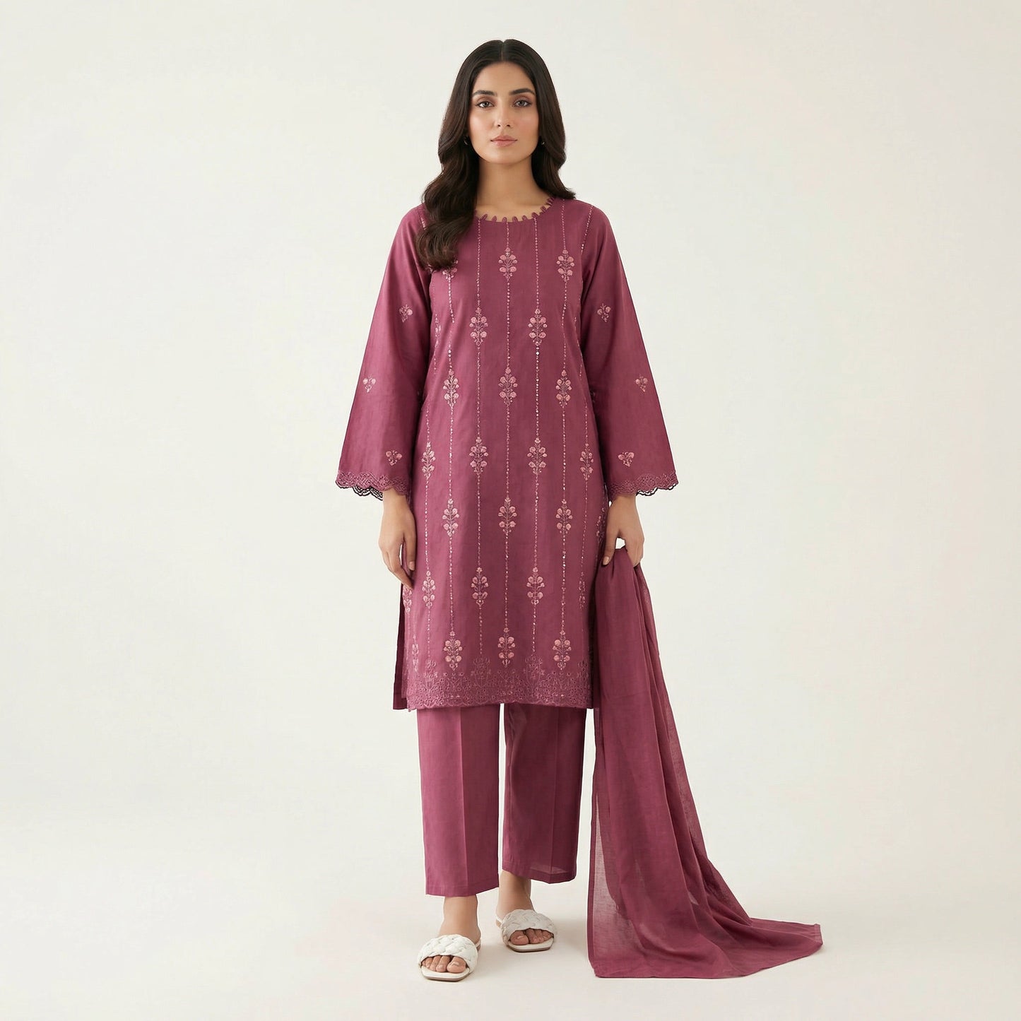 Sequins Embroidered | 3PC Cotton D-580