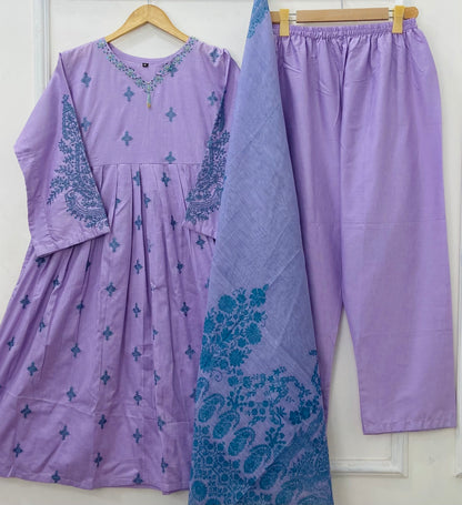 Embroidery Frock 3PC (Premium Cotton) D-428