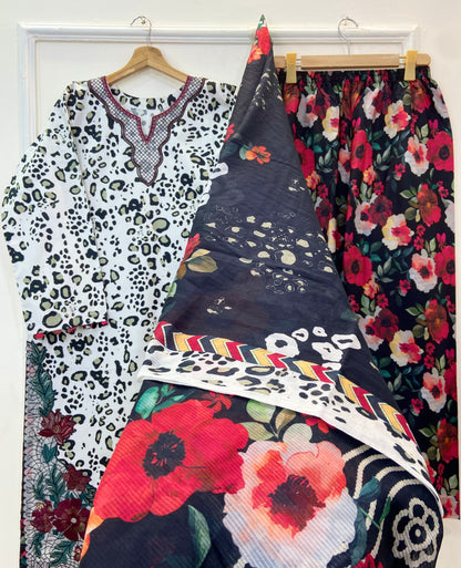 Embroidered Wild Rose 3PC (Premium Cotton) D-212