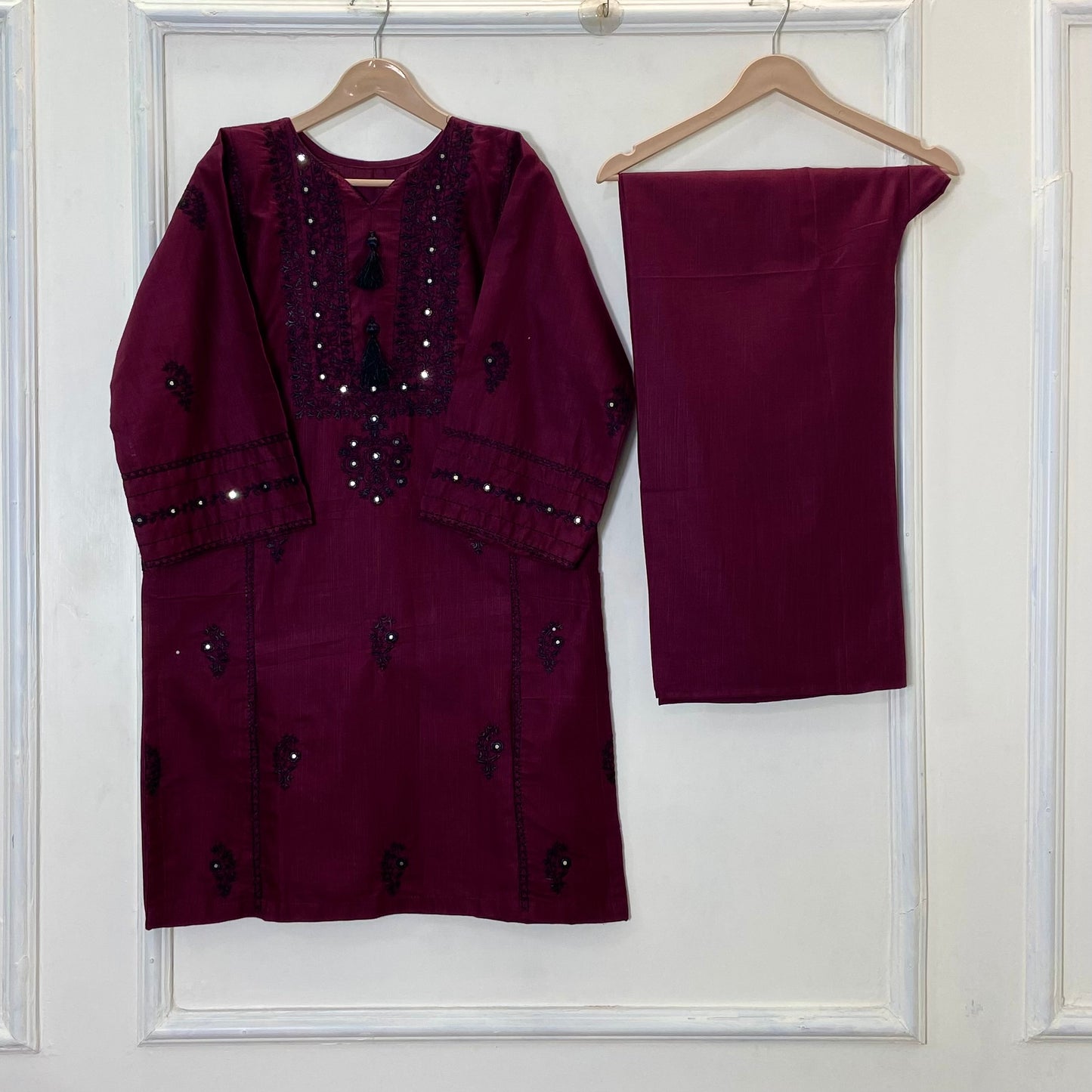 Deep Ruby Embroidered 2PC (Khaddar) D-297
