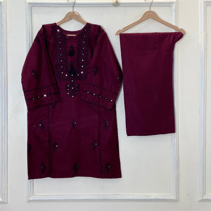 Deep Ruby Embroidered 2PC (Khaddar) D-297