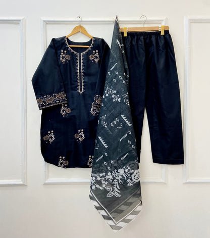 Aurora Embroidered 3PC (Premium Cotton) D-387