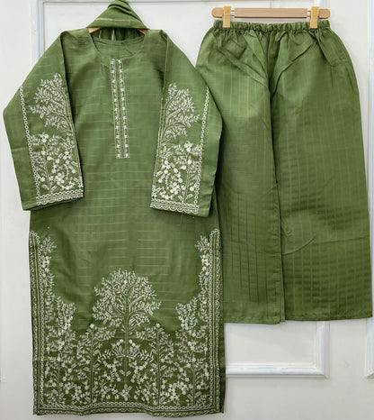 Long-Length Embroidered 3PC (Cotton) D-423