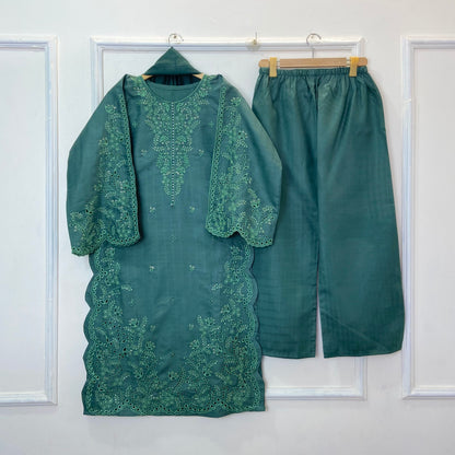 Noori Chicken Kari Embroidered 3PC (Doria Cotton) D-377