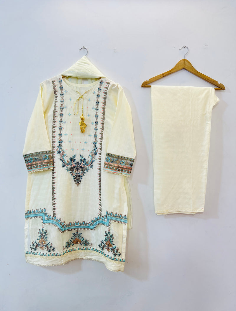 Embroidered 3PC (Cotton Lawn) 03-White