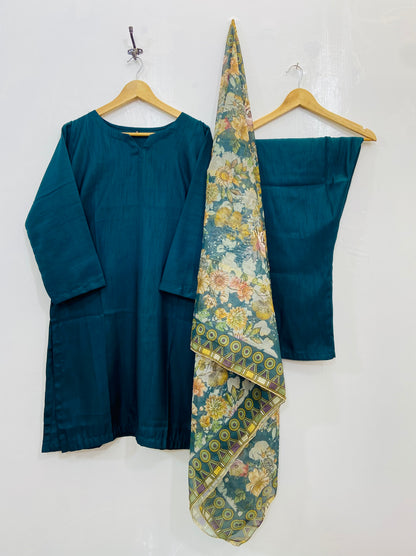 Woolen Shawl Luxe 3PC (Raw Silk) D-168