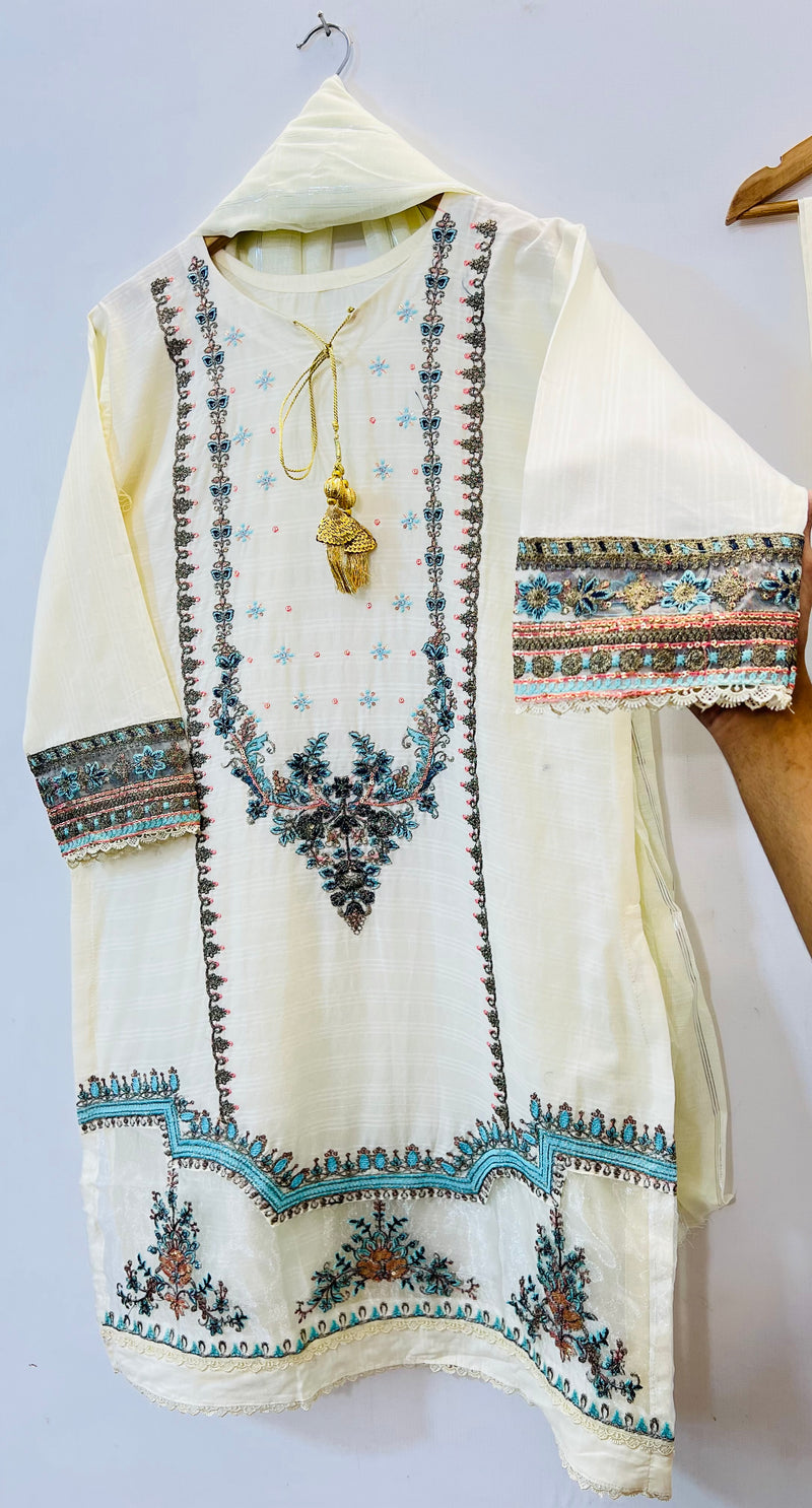 Embroidered 3PC (Cotton Lawn) 03-White