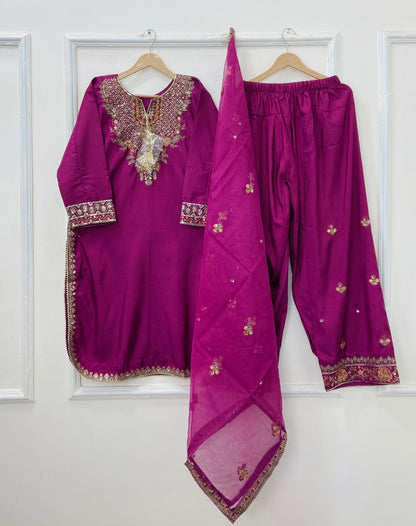 Eid Edit: Embroidered 3PC (Cotton Silk) D-478