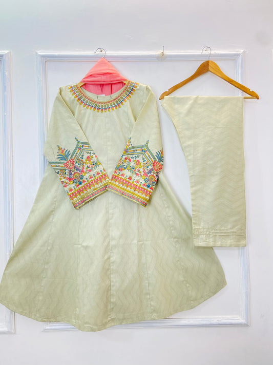 Wonder Embroidered Frock 3PC (Premium Cotton) D-272