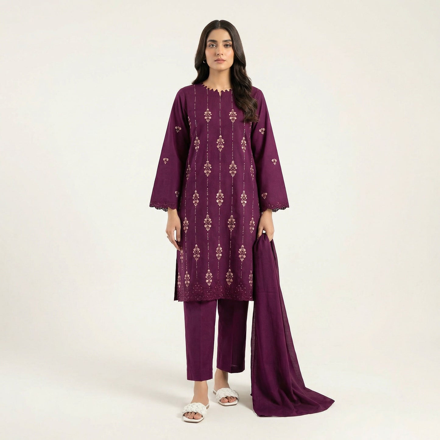 Sequins Embroidered | 3PC Cotton D-580