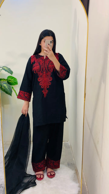 Midnight Red Secret 3PC (Khaddar) D-121