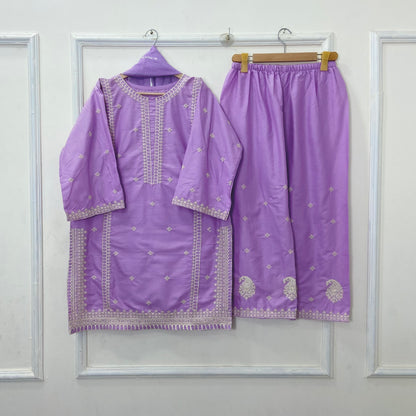 Paired Embroidered 3PC (Premium Cotton) D-402