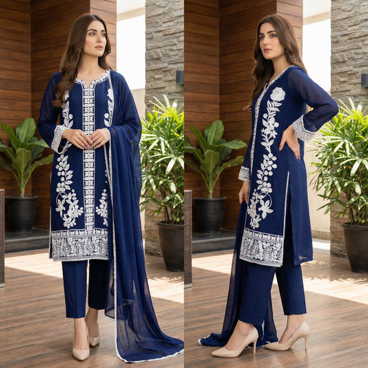 Blue wave | 3PC Chiffon D-568