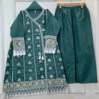 Angrakha Allure Embroidered Frock 3PC (Cotton) D-368