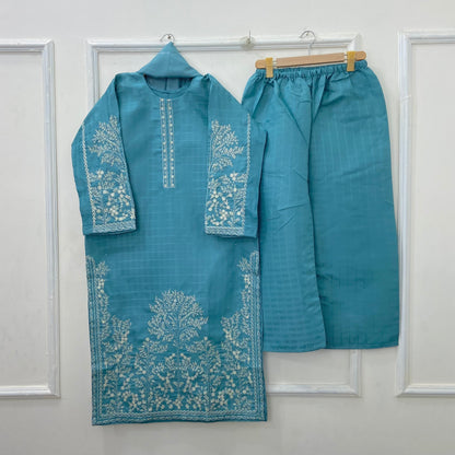 Long-Length Embroidered 3PC (Cotton) D-423
