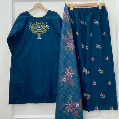 Embroidered Co-Ord Set 3PC (Premium Cotton) D-466