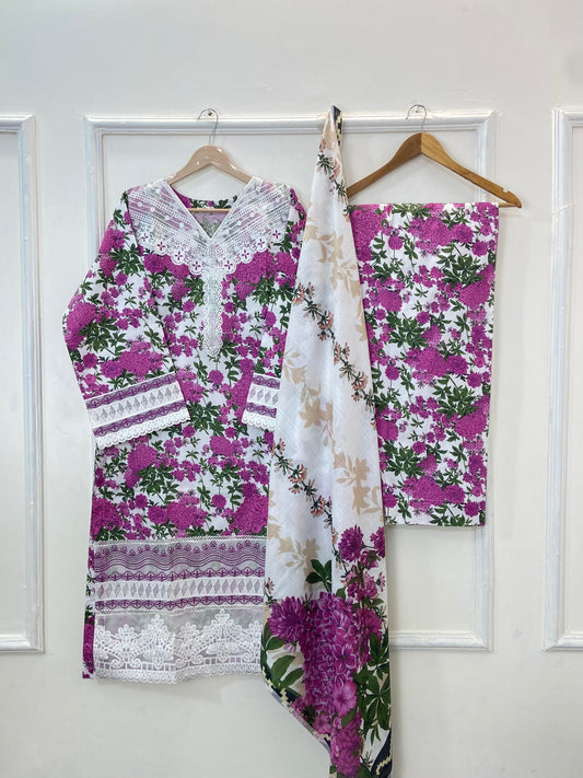 Pastel Lilac Embroidered 3PC (Khaddar) D-270