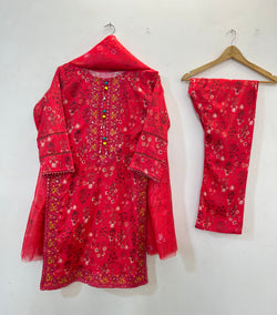 Embroidered 3PC (Lawn) 02-Hot Red