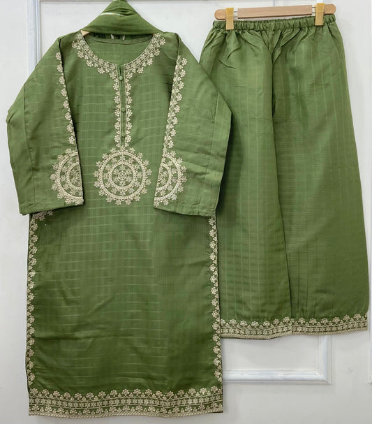 Long-Length Embroidered 3PC (Cotton) D-420