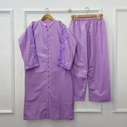 Front-Open Embroidered 2PC (Premium Cotton) D-406