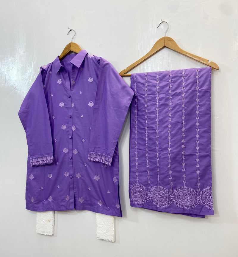 Embroidered Collar Style Co-Ord Set (Cotton) D-89