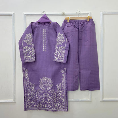 Long-Length Embroidered 3PC (Cotton) D-423